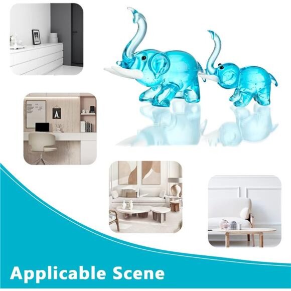 2pcs Hand Blown Glass Elephant Figurines, Art Glass Elephant Animals Collection - Picture 4 of 7